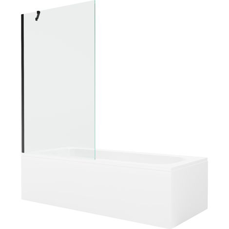Mexen Vega Rechteckbadewanne 170 x 70 cm mit Verkleidung und 1-flügeliger Schirm 100 cm, transparent, schwarz - 550117070X95100 (1/5)