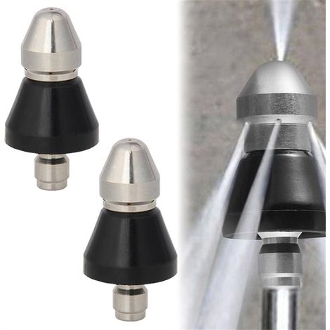 Zwei Hochdruckreinigerdüsen zur Abflussreinigung, robuste Abflussdüsen, Wasserstrahlen, kurzer Kugelkopf (3/8" vorne, 1/6" hinten), Schnellverschluss (1/5)