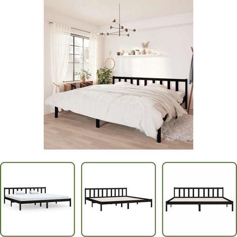 vidaXL Sommier en bois - Cadre de lit sans matelas noir bois massif 200x200 cm (1/5)