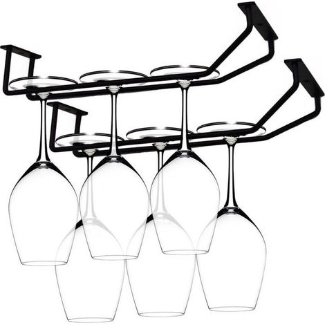 Porte-verres à vin sous meuble de 35,5 cm (14 pouces), porte-verres à pied – pour cuisine, salle à manger, bar, noir, lot de 2 (1/5)