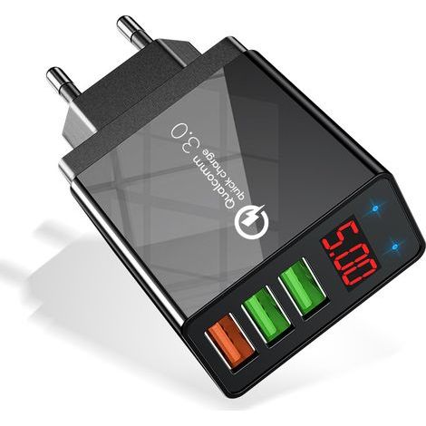 Fast charging 3.0 USB charger is applicable to most smartphones, tablets, LED digital displays, fast charging 5 USB wall mounted mobile phone charger (black) (1/5)
