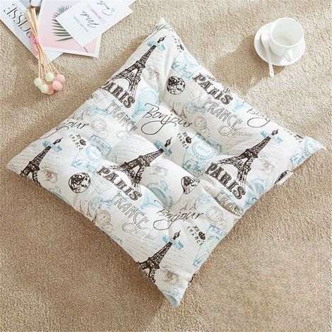 Coussin tatami japonais, coussin de siège ventilé en coton et lin, idéal pour une décoration respirante (40x40cm, Tour Eiffel) (1/4)