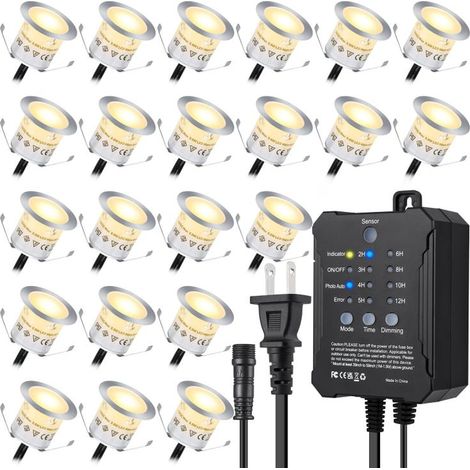Lot de 22 Spot LED Encastrable Extérieur Minuterie et Capteur Photoélectrique, IP67 Étanche pour Terrasse Bois Piscine Jardin Deck (1/5)