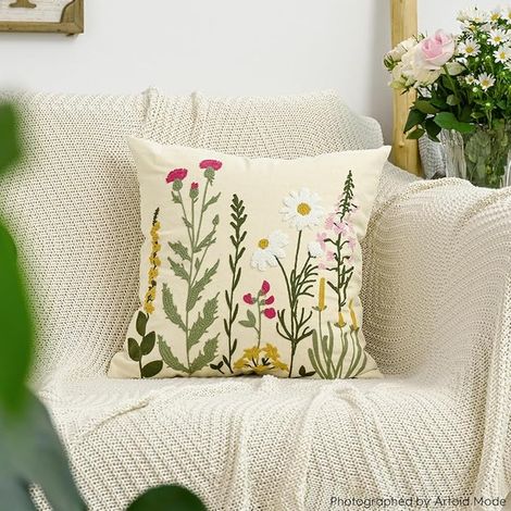 Lot de Housses de Coussin Fleurs Beige 45x45cm (1/3)