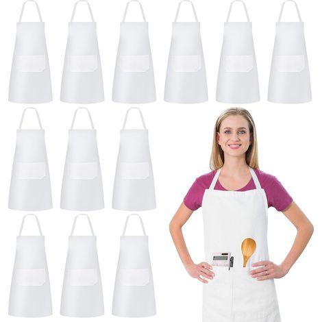 Tablier De Cuisine Pour Hommes Et Femmes: 12 Pièces Tablier à Bavette Réglable Avec 2 Poches, Tabliers De Travail Unisexe, Tabliers De Cuisine Imperméables Pour Cuisines, Restaurant, Café (Blanc) (1/5)