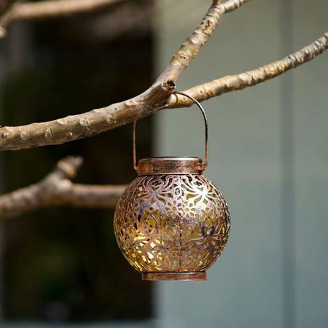 Lanterna solare da appendere per esterni, illuminazione decorativa per giardino, patio e veranda. (Bronzo) (1/5)