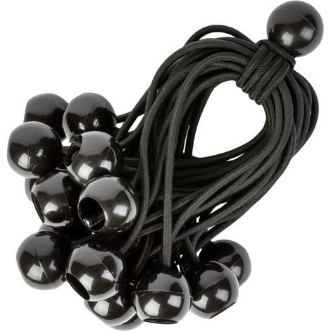 Cordons Élastiques avec Boules - Lot de 25 x 23 cm Tendeurs Universels avec Attaches - Sangle Elastique Résistant Parfaite pour le Camping, les Bagages & Bâches - Noir (1/5)