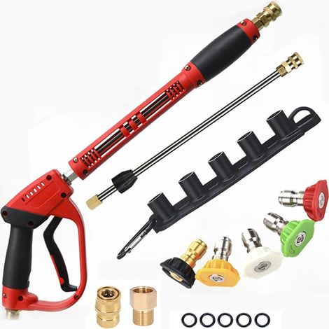 Lance Nettoyeur Haute Pression,Pistolet Nettoyeur Haute Pression,Pistolet Haute Pression,5000 psi Pistolet de nettoyage haute pression avec rallonge de rechange,5 embouts, Pour lavage des voitures