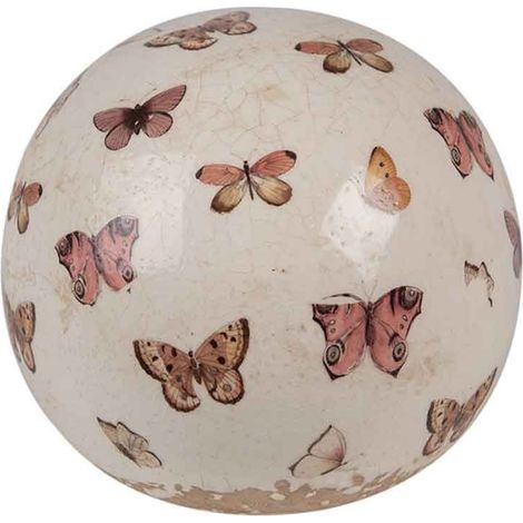 Décoration boule beige céramique papilllons 12x12cm (1/2)