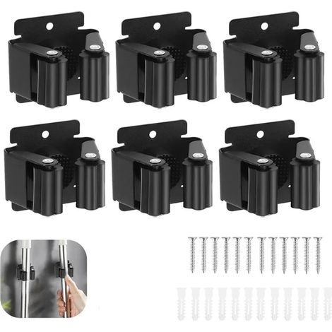 Accroche Balai Mural, Porte Balais Mural, Support De Vadrouille Pour Salle De Bain Cuisine Bureau Jardin Garage -6 Pcs noir (1/4)