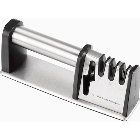 Aiguiseur Couteaux 4 en 1, Affûteur de Couteaux Professionnel Affutage Couteaux, Affûteurs Manuels Knife Sharpener pour Couteaux de Cuisine, Ciseaux (Base Anti-dérapante) (1/5)