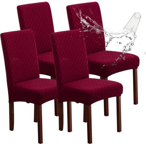 Lot de 4 Housses de Chaise Imperméables – Protection Cuisine et Salle à Manger, Couleur Bourgogne (1/5)