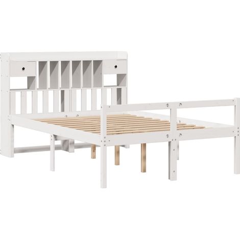 vidaXL Lit bibliothèque sans matelas blanc 140x190 cm bois pin massif (1/5)