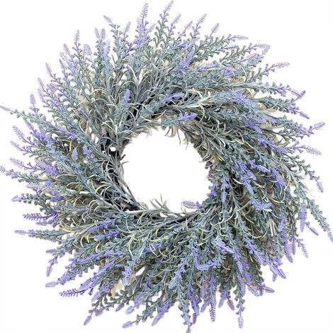 Künstlicher Lavendelkranz, 50 cm, für Frühling/Sommer, Dekoration zum Aufhängen an der Haustür (50 cm Lavendelkranz (mit Karton)) (1/2)