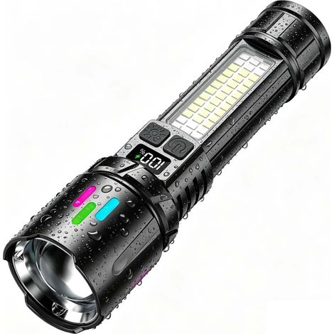 Wiederaufladbare LED-Taschenlampe, 7 Modi, zoombar, helle Taschenlampe, Batterieanzeige, magnetisch, wasserdicht, wiederaufladbar, für Outdoor, , Bergsteigen, Arbeit, Stromausfall, Camping (1/5)