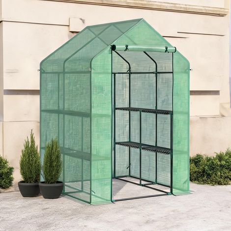 Serre de jardin en kit avec 8 étagères acier vert en acier (1/5)
