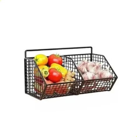 Panier de rangement mural Irovami à 2 compartiments pour cuisine et salle de bain : organisateur suspendu gain de place pour plan de travail. (1/2)