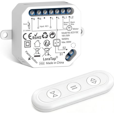 Kit de commande de volet roulant radio universel 868 MHz - Télécommande + récepteur pour volets roulants, stores, auvents, montage rapide et facile (1/5)