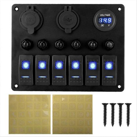 Universelles 6-Schalter-Wippschalterfeld für Pkw/Wohnmobile (12/24 V) mit Voltmeter (1/5)