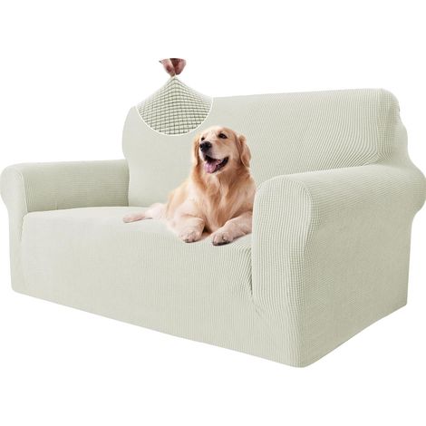 Housse Canapé 2 Places avec Accoudoirs, Housse Canape Extensible, Protege Canape Universelle, Housses pour Meubles Protection pour Chiens Chats, Moderne Housse Fauteuil, Blanc Naturel (1/5)