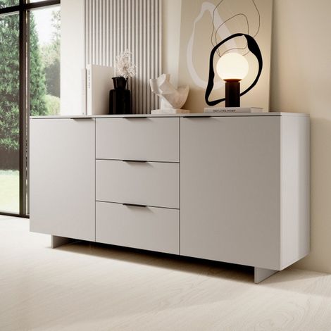 Buffet beige mat 2 portes 3 tiroirs 180 cm Jude (1/5)