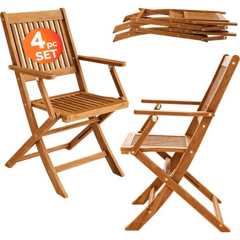 4x Wooden Foldable Garden Dining Chairs FSC®-Certified Acacia Wood Furniture Folding Dining Chair Set Sydney Weather Resistant Robust High-Back Stable Outdoor Seat (1/9)