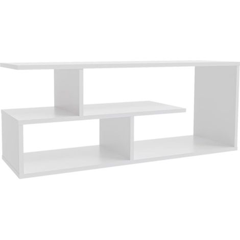 Meuble TV compact 100 cm – Meuble multimédia en bois blanc avec étagères de rangement ouvertes, petite table console TV moderne, centre de divertissement et meuble TV pour salon, chambre (1/5)