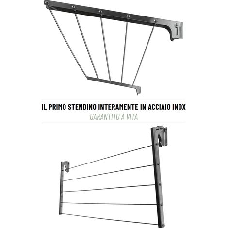 Stendibiancheria da Esterno a Parete 120cm x 50cm Totalmente in Acciaio inox AISI 304 - Ideale per l'esterno