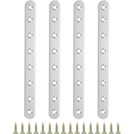 Lot de 4 équerres d'angle en acier inoxydable de 24 x 2 cm, équerres de support à angle droit en forme de L avec vis pour étagères, argent (1/3)