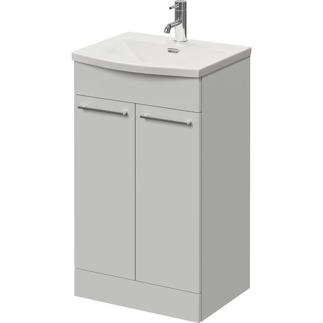 Napoli 390 Gloss Grey Pearl 500mm 2 Door Vanity Unit with Arc Basin - 500mm - Chrome 160mm Handle