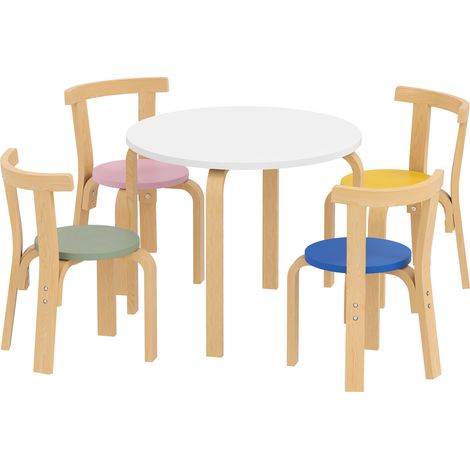Kindertisch mit 5 Stühlen, Alter 3-8 Jahre, mehrfarbiges Holz, abgerundete Kanten (1/5)