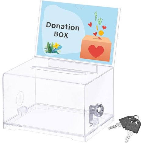 Caja de almacenamiento transparente con cerradura para donaciones, opiniones o tarjetas de visita (1/5)