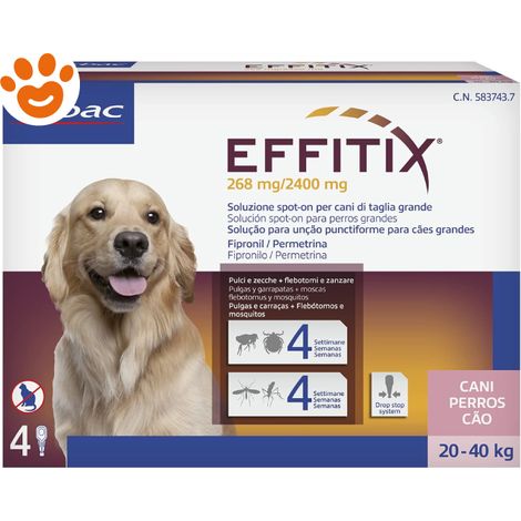 Virbac Dog EFFITIX Spot-On Cani di Taglia Grande (20-40kg) - Confezione 4 Pipette - Antiparassitari CANE
