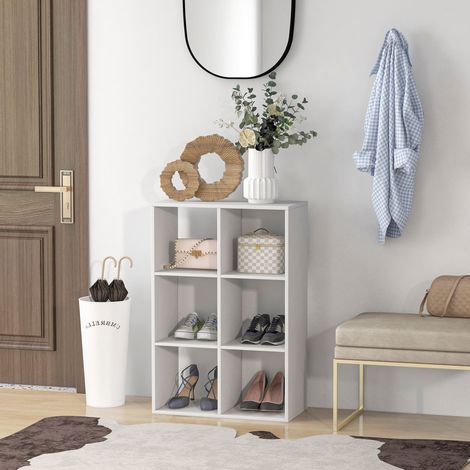 Bibliothèque cubique à 6 étagères de rangement, style rustique, en bois moderne, idéale pour une chambre d'enfant, un bureau ou une pièce de travail. Dimensions : 61,5 x 29,5 x 91,5 cm. Couleur : blan