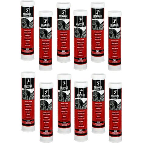 Lot de 12 cartouches de 400g de graisse au lithium – Haute adhérence et résistance à l'eau – Pour roulements et articulations