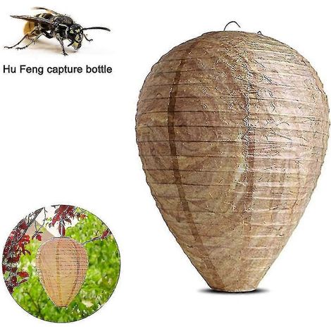 Lot de 4 leurres de nid de guêpes suspendus, faux nids en papier non toxique, répulsifs efficaces contre les abeilles et les frelons, pour la maison et le jardin. (1/4)