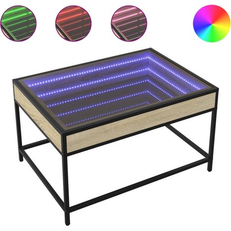 Mesa de centro de salón de diseño moderno con LED 70 x 50 x 41 cm madera de ingeniería color roble y cristal DEC037486