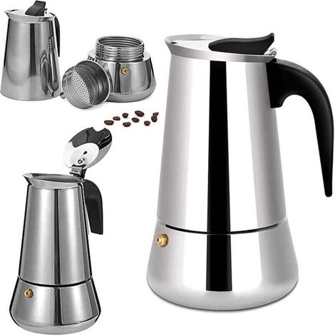 Cafetière moka italienne en acier inoxydable, XU, 6 tasses, Compatible avec tous les types de chaleur, 300 ml - KZQ (1/4)