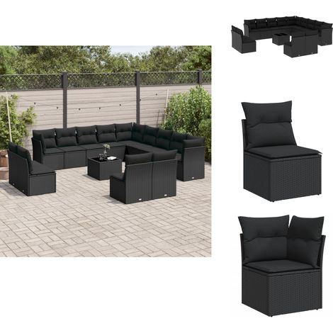 Salon de jardin avec coussins 14 pcs noir résine tressée - Ensemble Salon De Jardin - Salon De Jardin Design - Meuble De Jardin - Mobilier De Jardin - Canapé De Jardin (1/5)