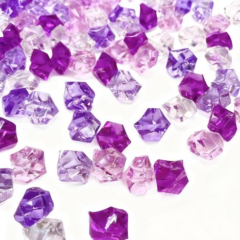 Falsche Crushed Ice Rocks - Diamants décoratifs en acrylique - 500 g - Pierres de cristal transparentes - Pour remplissage de vases décoratifs et pour le bricolage (violet + transparent + (1/5)