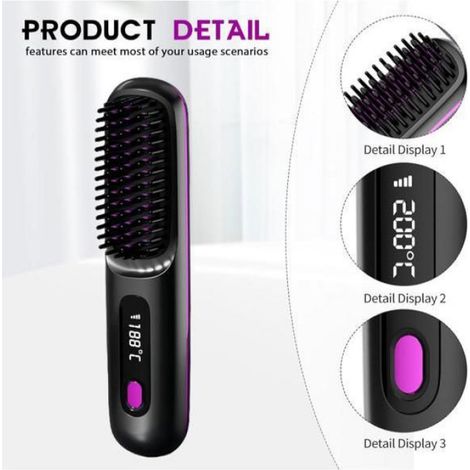 Brosse Lissante Sans Fil Mini Lisseur Cheveux Sans Fil Brosse Chauffante Lissante Lisseur Barbe Homme USB Recharg BROSSE SOUFFLANTE (1/5)
