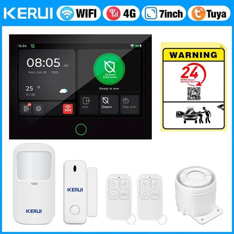 (Package 1) Système d'alarme de sécurité pour maison intelligente WiFi 4G, kit d'alarme GSM sans fil, adapté à un usage résidentiel. (1/5)