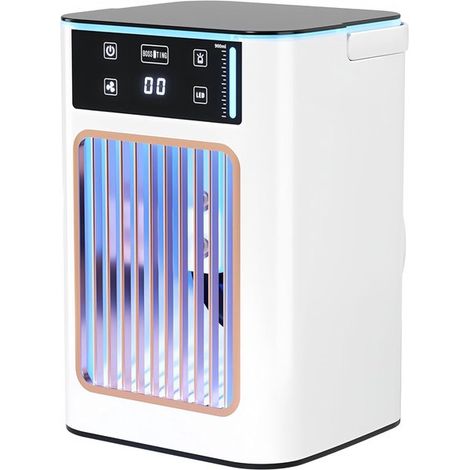 Aire acondicionado evaporativo, mini 3 en 1 portátil, silencioso, depósito de agua, recargable por USB, 900 ml, para oficina, patio y camping. (1/5)