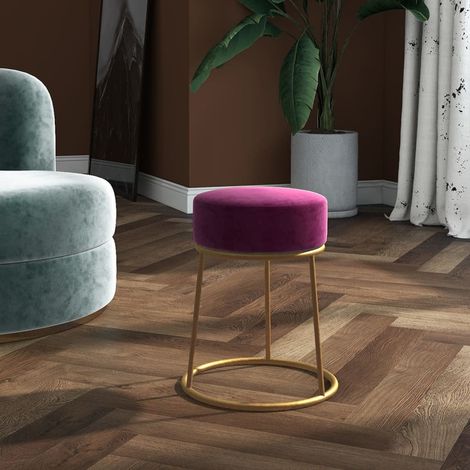 Tabouret pour Salon ou Chambre Style élégant, Tabouret pouf coiffeuse rond Violet Velours HAV3438 (1/5)