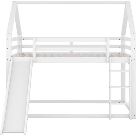 Kinder-Etagenbett mit Rutsche und Leiter, Hausbett 140x200 cm, Weiß, HOMVRA (1/5)