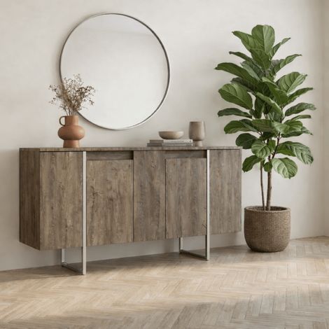 Modern Sideboard Walnuss Luxus 160x80x35 - Silberner Rahmen