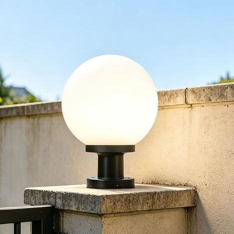 Lampadaire extérieur globe, lampe pilier sphérique Portail Extérieur Lumières Extérieures Poteau Sphère Abat-Jour En Acrylique E27 étanche IP65 Rond Pour terrasse Jardin Portail (20cm) (1/5)