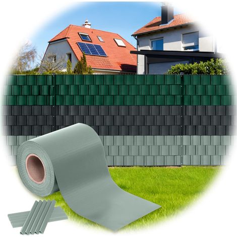 Bandes brise-vue pour panneaux à double fil, 35 m x 19 cm, vert RAL 6005, en PVC, clôture opaque, résistant aux UV, protection contre le vent, pour clôtures PVC (1/5)