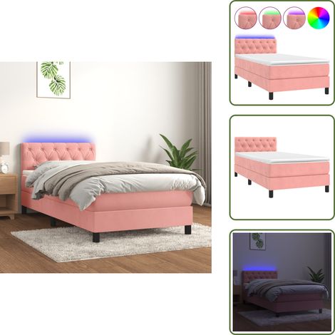Boxspringbett mit Matratze & LED Rosa 80x200 cm Samt - Boxspringbett - Samtbett - Kinderzimmerbetten - Jugendzimmer - Rosa Bett (1/5)