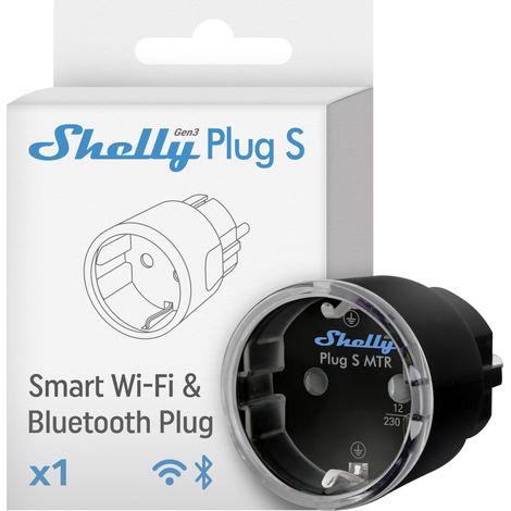 SHELLY PLUG S GEN3 NOIR - PRISE CONNECTÉE WI-FI ET MATTER, TYPE E, 12 A, PROGRAMMABLE À DISTANCE PAR APP, SUIVI DE LA CONSOMMATI